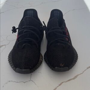 Yeezy Black and Red Knit Sneakers